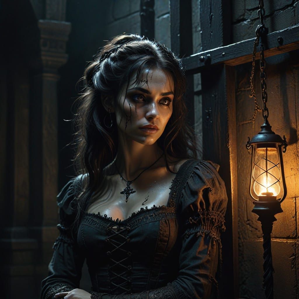 Surreal Gothic Goddess in Dark Fantasy Dungeon