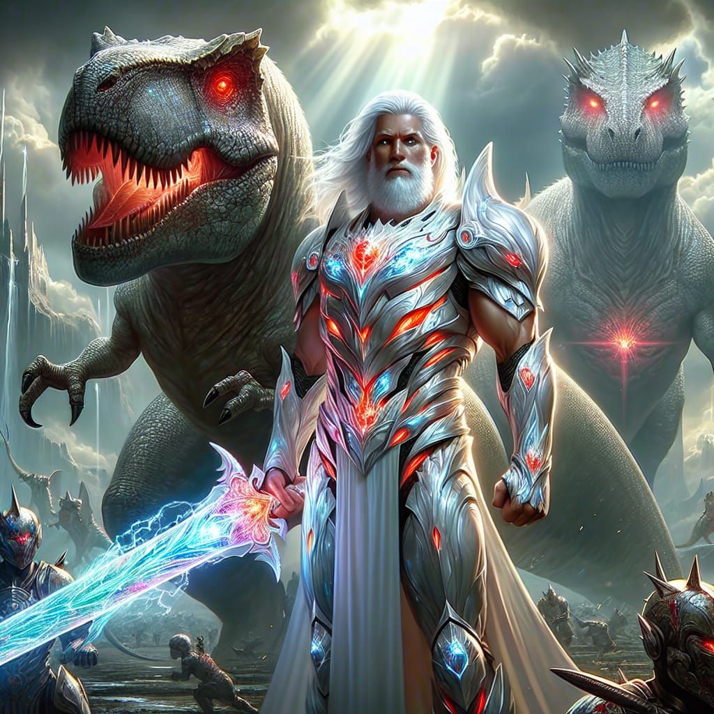 Warrior and T-Rex Overlook Battlefield