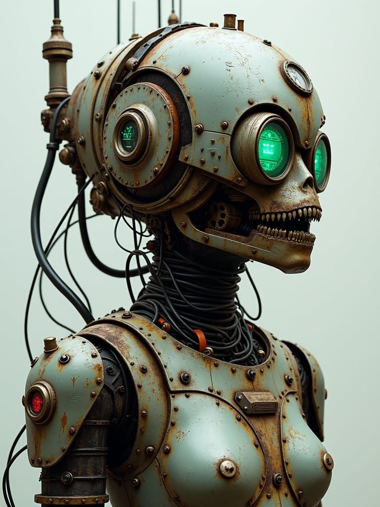 Cybernetic Helmet with Analog Devices and Distorted Face