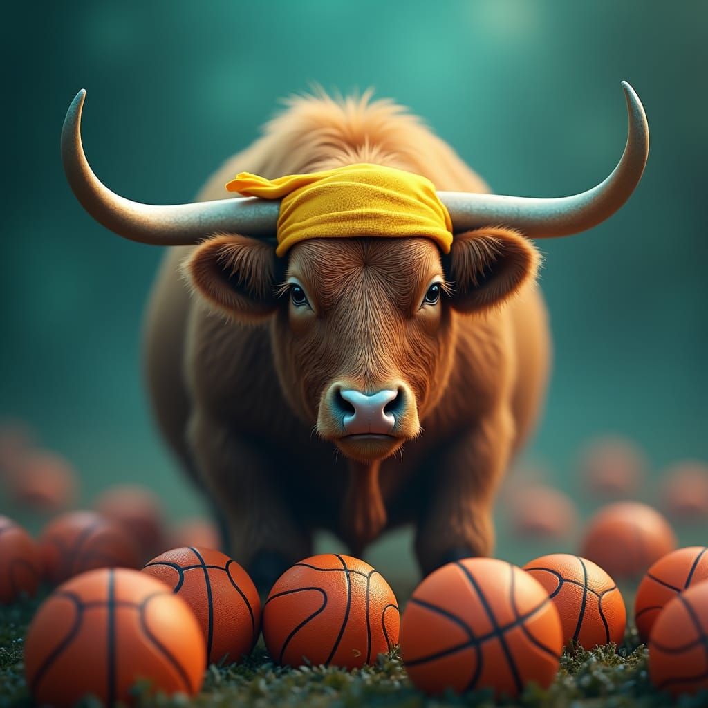 Highland Cow with Bandana in Fantasy Setting