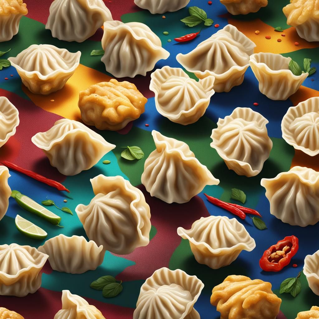 Hyperrealistic Dumpling in Splash Art Style