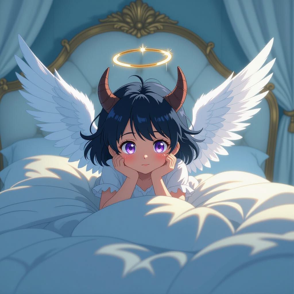 Cute Angelic Child with Horns and Wings