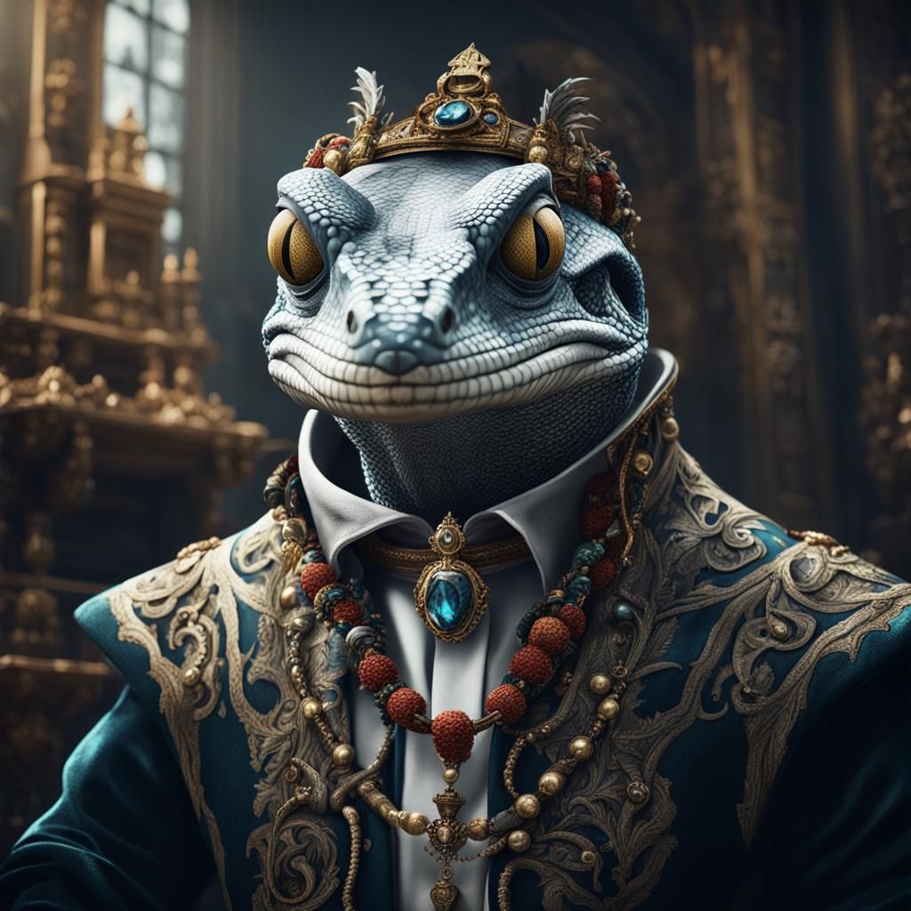 Renaissance Lizard Portrait in Black and White