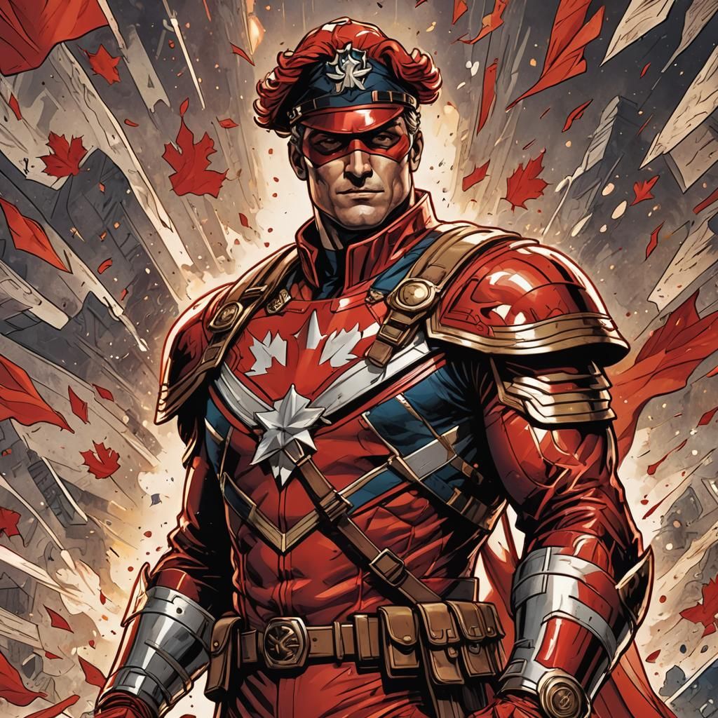 Captain Canada Comic Book Art in Superheroic Style