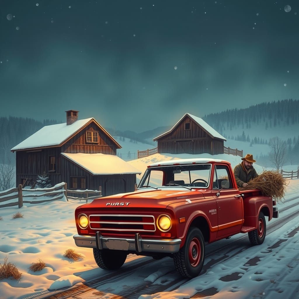 Winter Farm Scene in Detailed Matte Painting Style