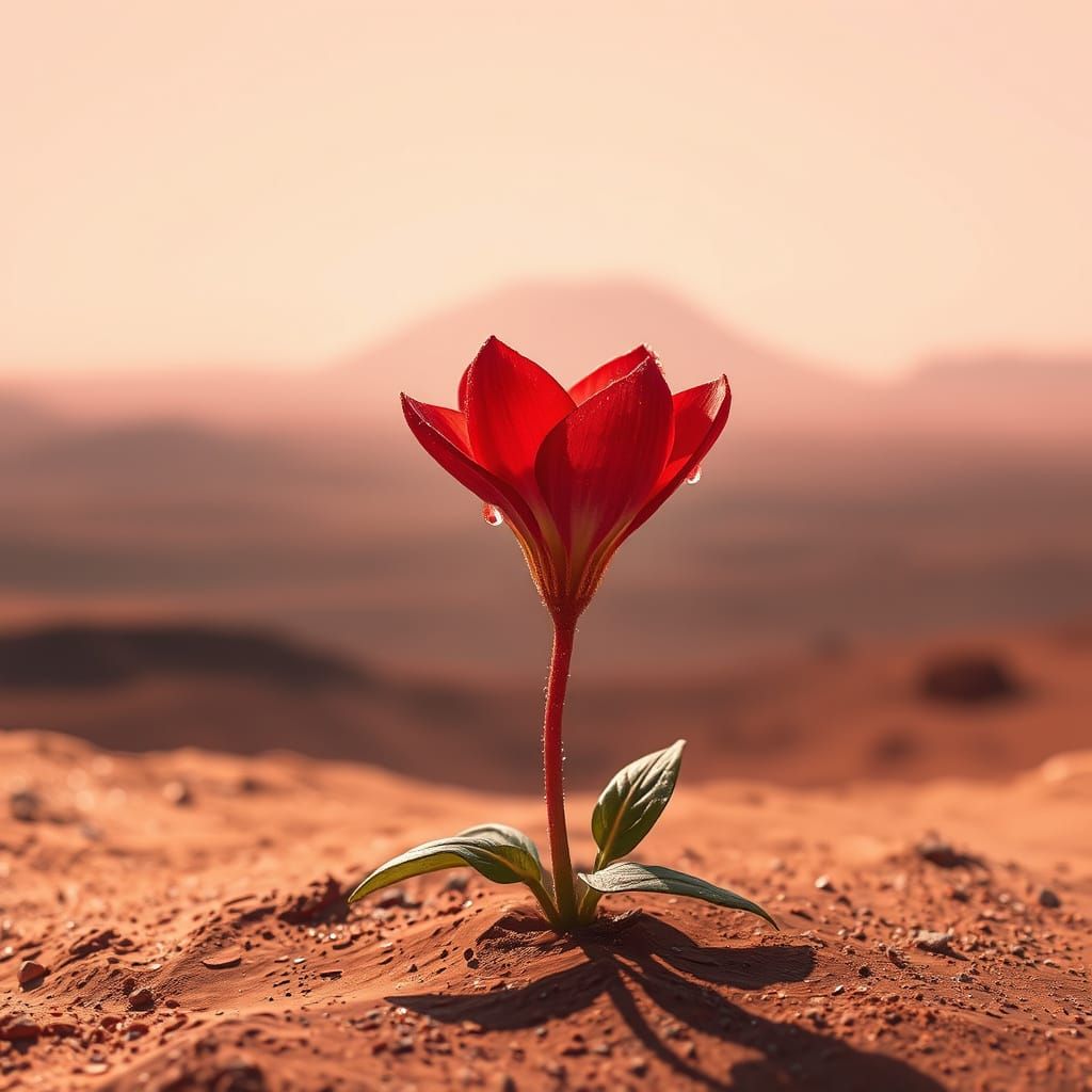 Resilient Martian Flower Blooms in Ochre Landscape