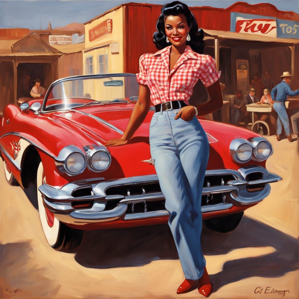 Retro Western Beauty in Impressionist Oil