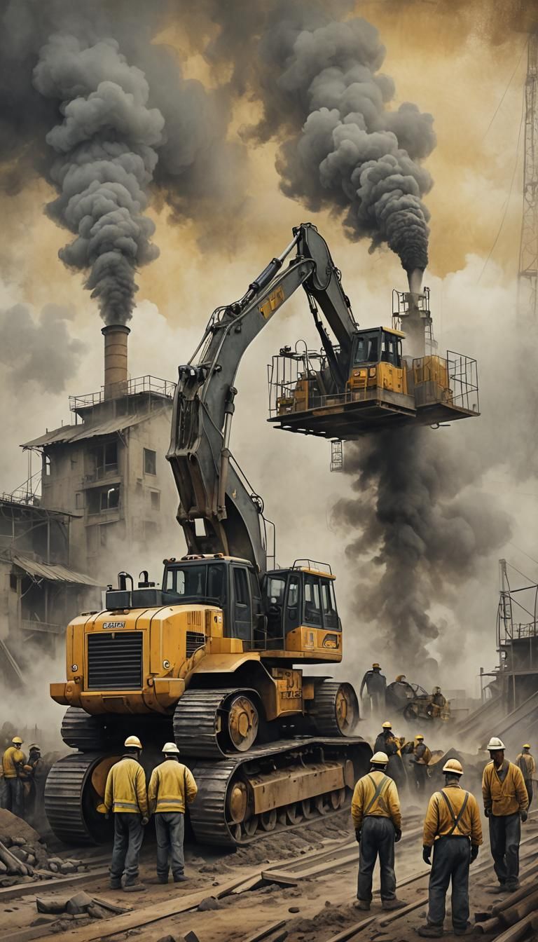 Construction Site Illustration in Ashcan School Style