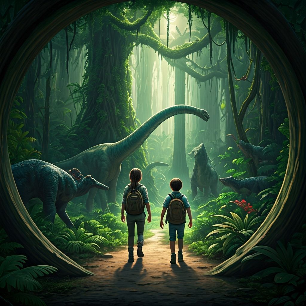 Kids' Dinosaur Adventure Through Jungle Portal