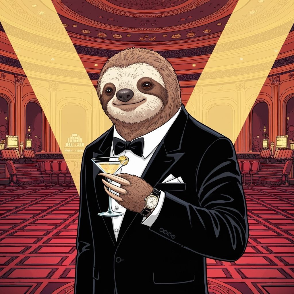 James Bond Sloth in Maximalist Comic Art Style
