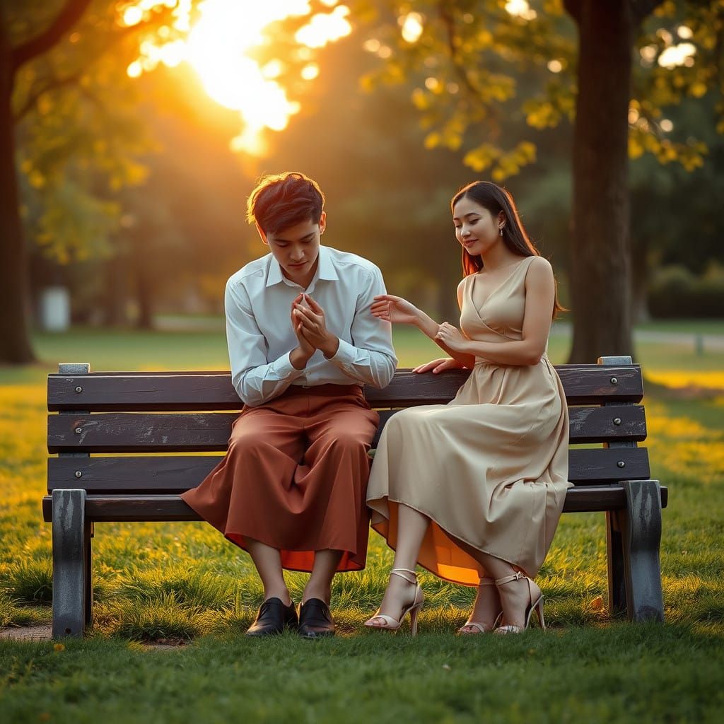 Young Man Finds Comfort in Girlfriend's Presence in a Serene...