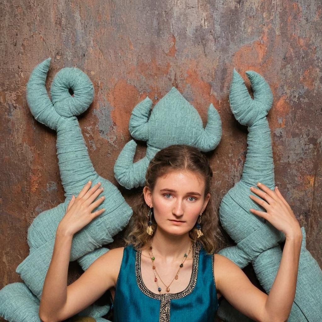 Seamstress Goddess Creating Cushions in Hindu Art Style