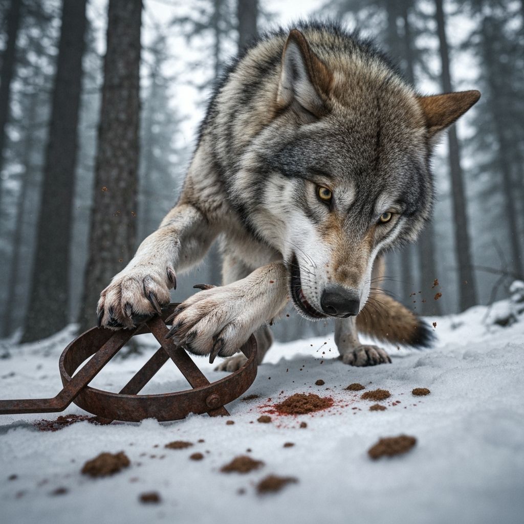 Wolf's Desperate Struggle for Freedom in Snowy Forest