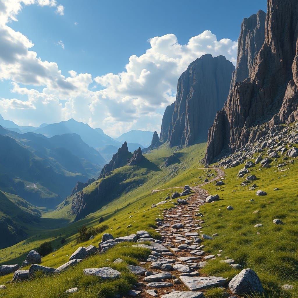 Serene Mountain Valley with Rocky Path