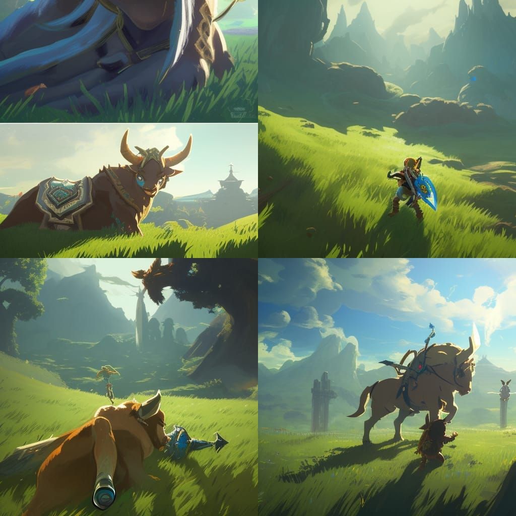Lynel Sleeps in Grassy Field: Dark Fantasy Concept Art