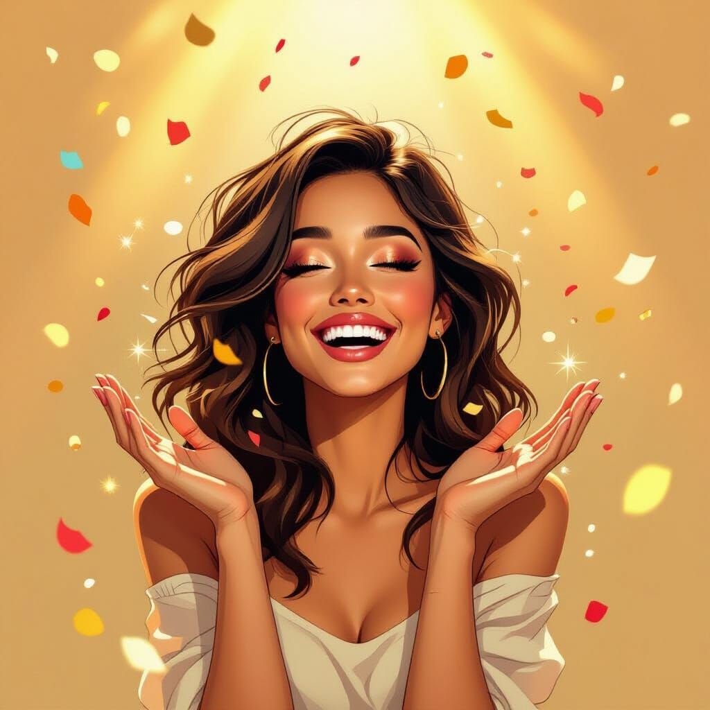 Radiant Woman Joyfully Celebrates in Golden Light