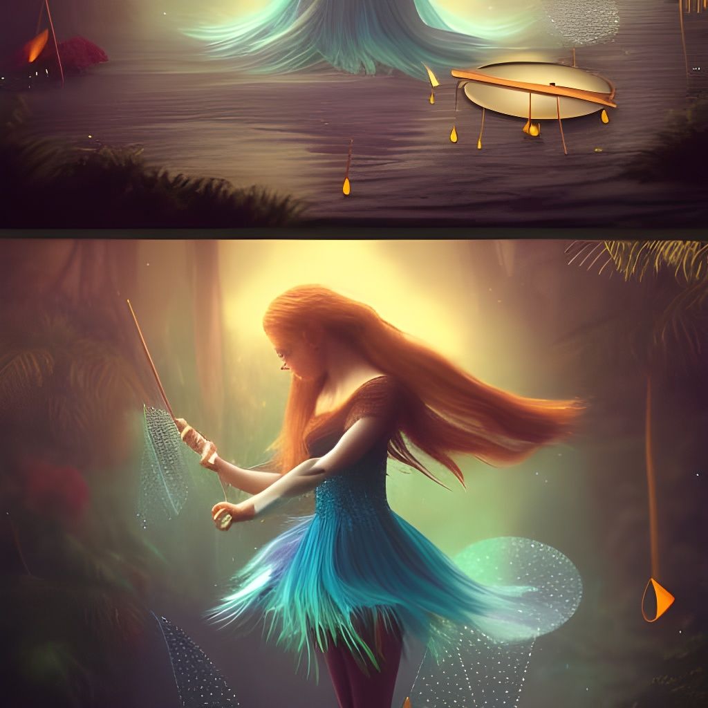 Raindrop Fairy Drummer in Detailed Matte Painting