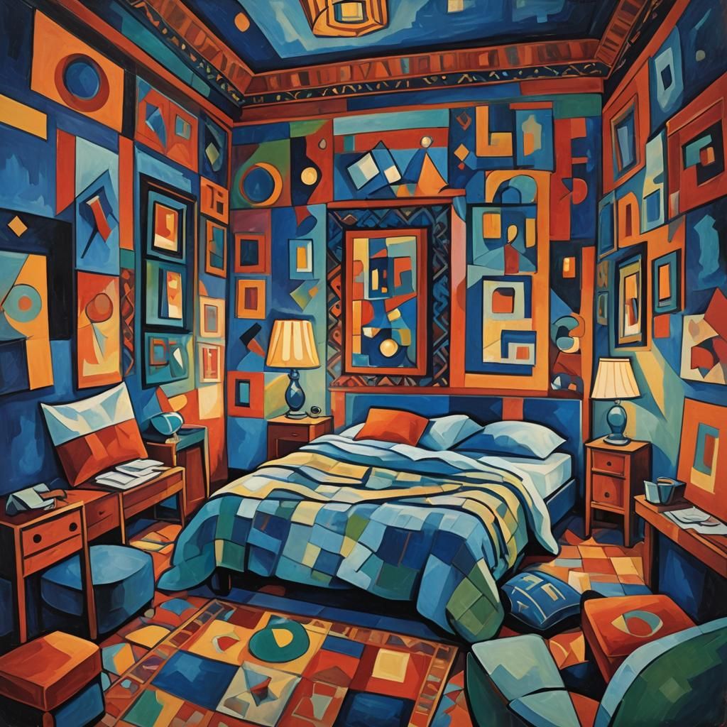 Cubist Cozy Room with Geometric Fauvism Style
