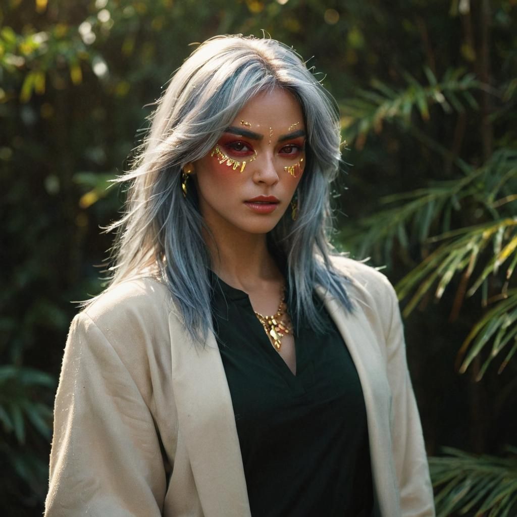 Vibrant Close-Up Portrait with Gold Jewelry