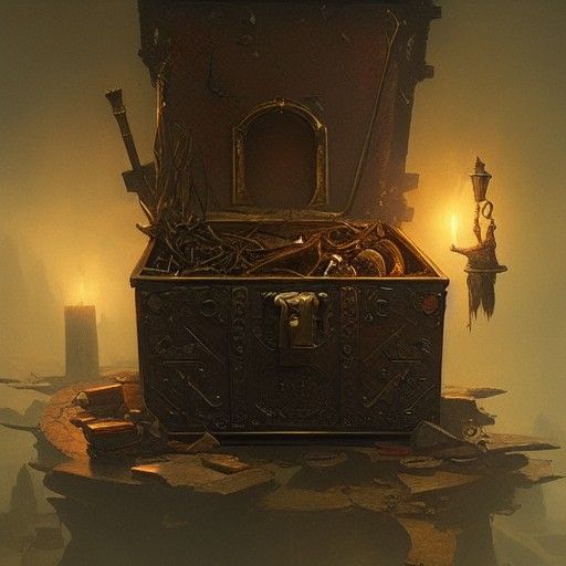 Mysterious Treasure Chest as Fantasycore Horror Painting