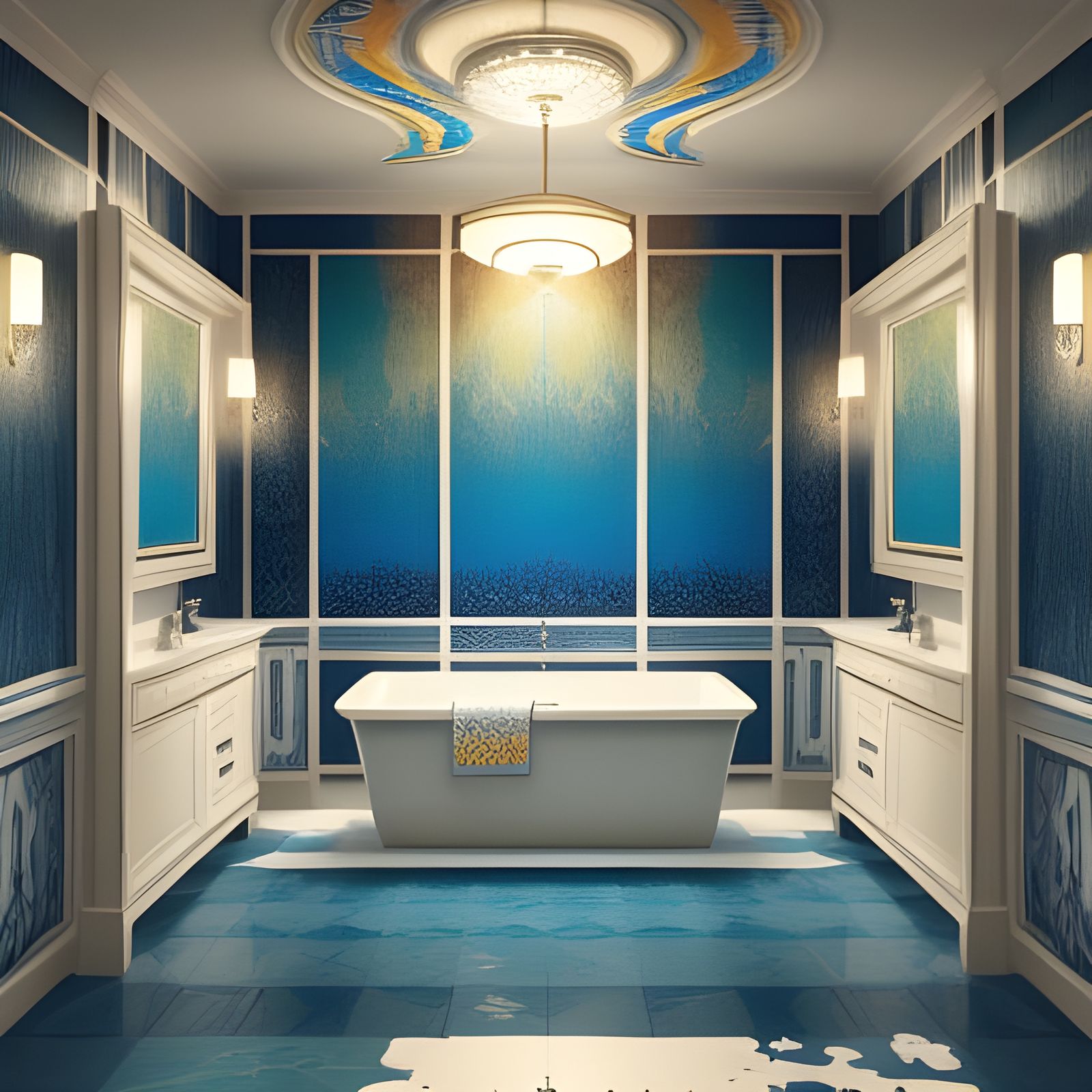 Art Deco Bathroom in Hyperrealistic Splash Art