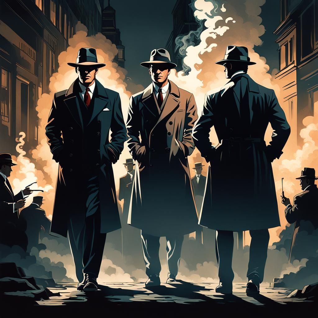 Noir Mobsters in Smoke: Cinematic Concept Art