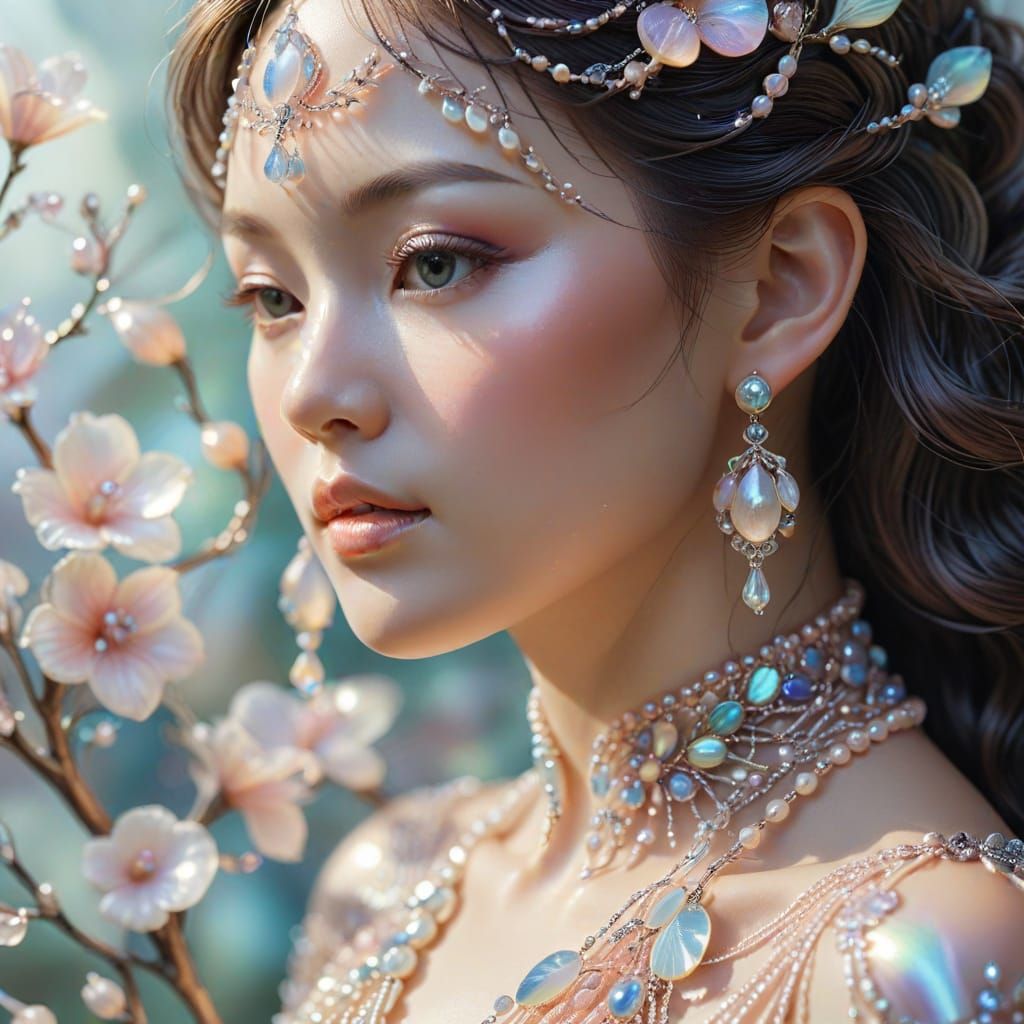 Glowing Glass Bead Woman in Art Nouveau Style