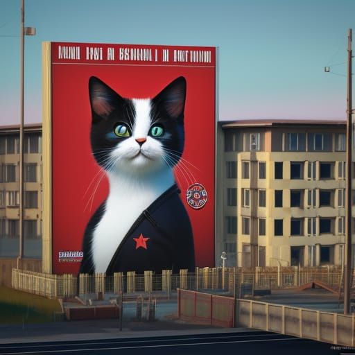 Cat Communist Leader Soviet Propaganda Billboard