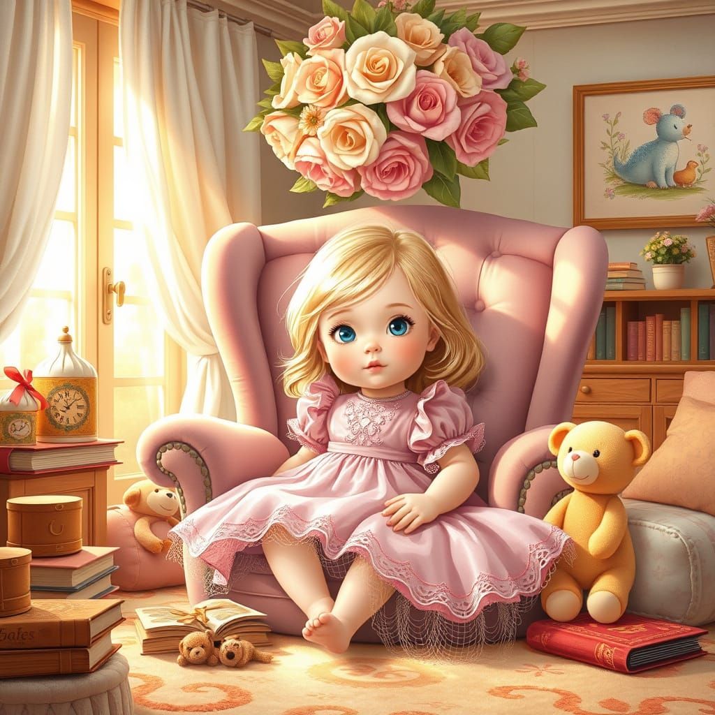 Cozy Childhood Scene in Traditional Watercolor Style