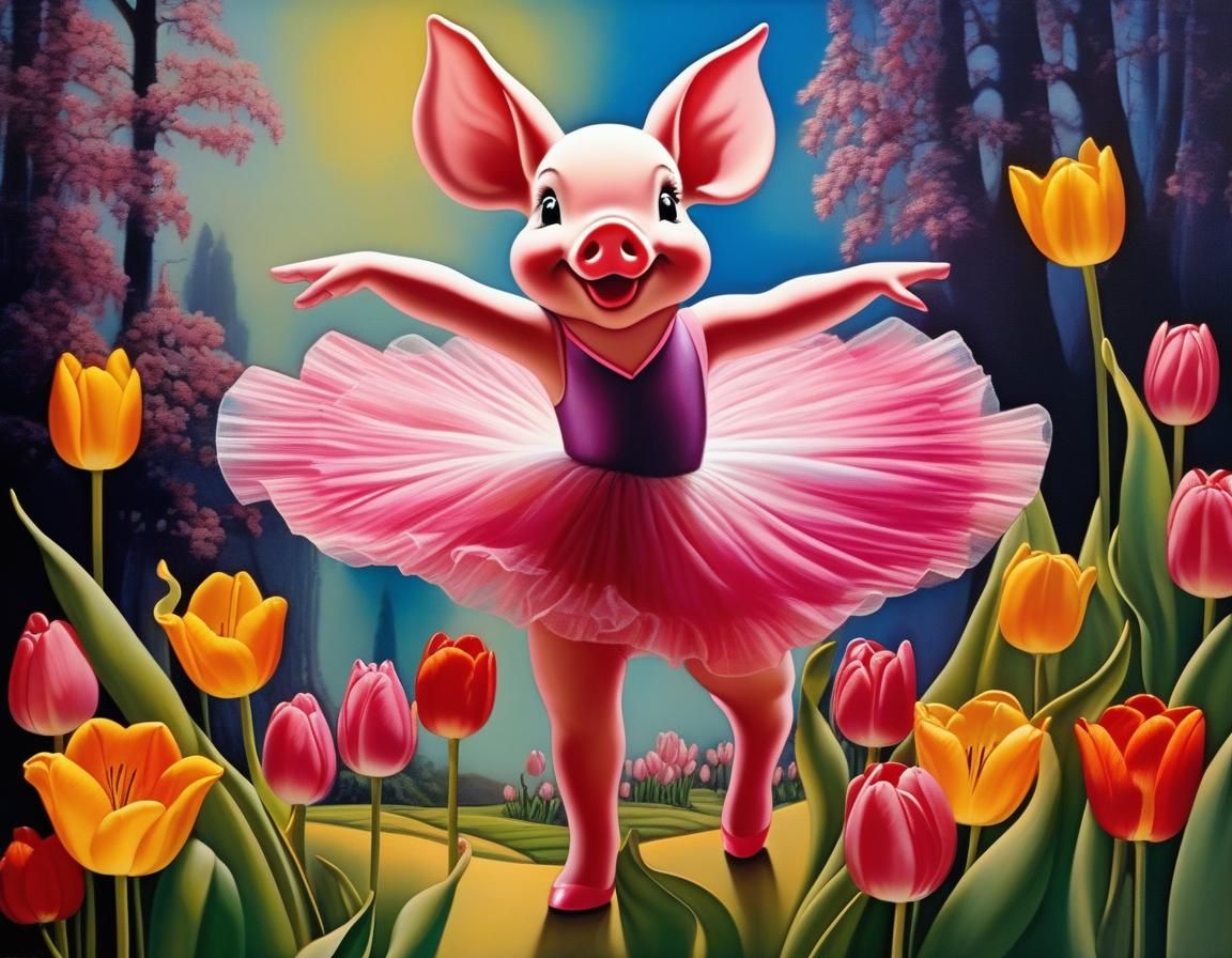 Encaustic Piglet Ballerinas in Tulip Tutus