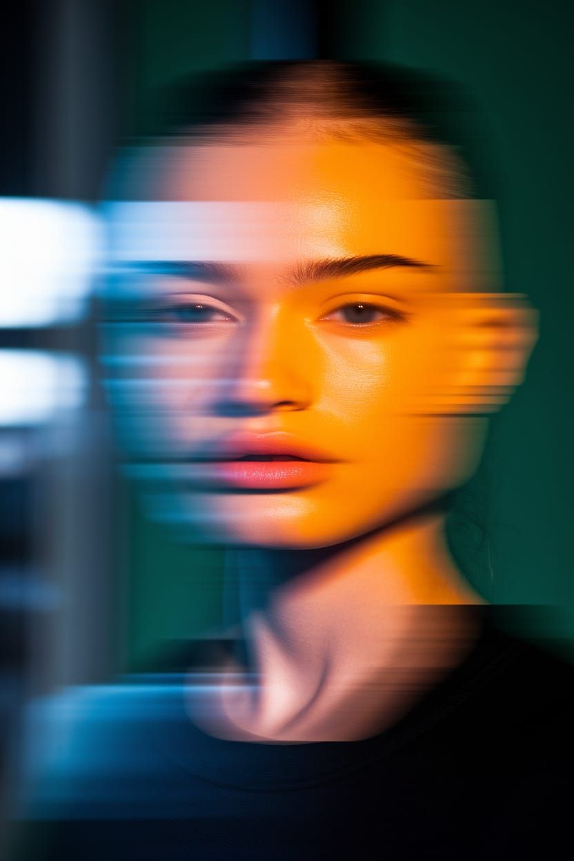 Cinematic Portrait: Woman's Face in Orange and Green