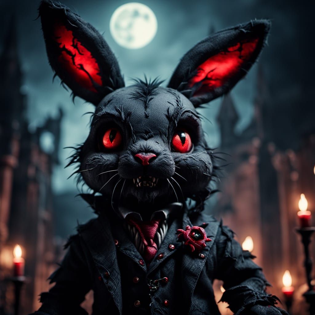 Gothic Toy Rabbit with Sharp Teeth and Claws