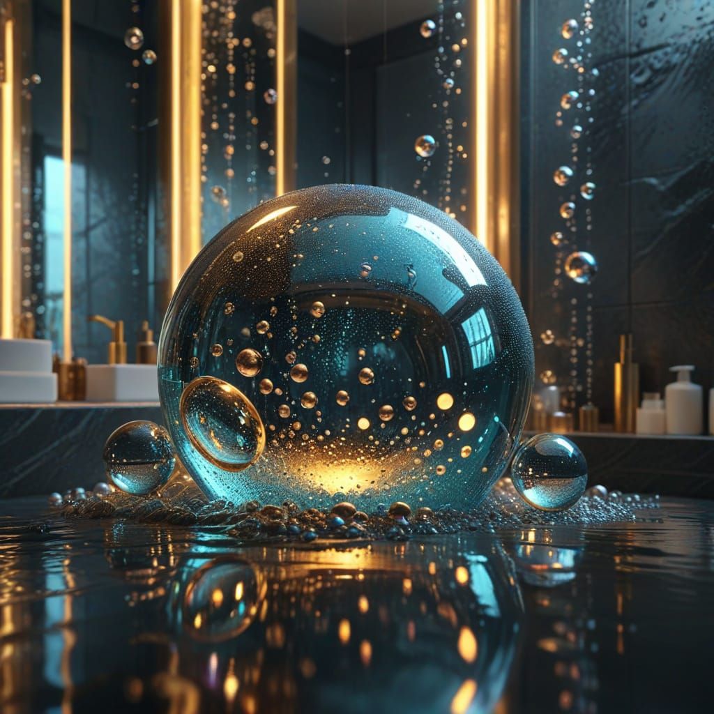 Crystalline Bubbles Reflecting Bathroom: Digital Matte Paint...
