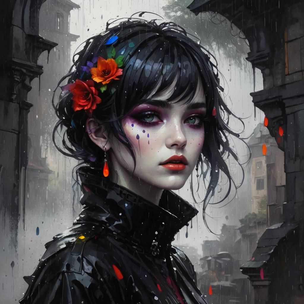 Rainbow Haired Angel in Rainy Gothic Fauvism