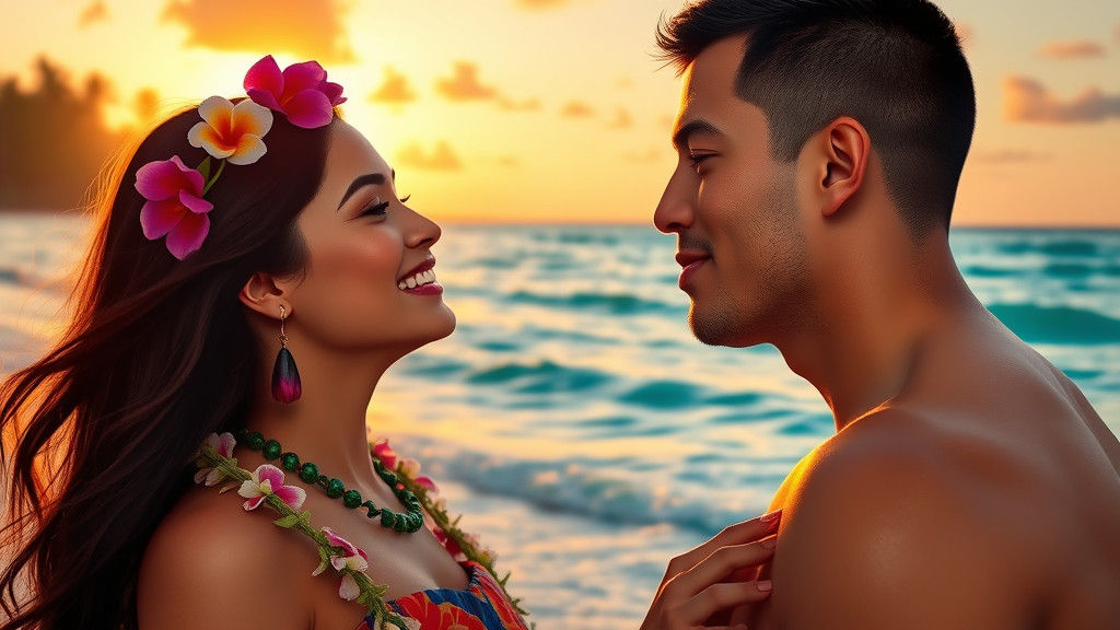 Passionate Kiss on a Beach in Gauguin Style