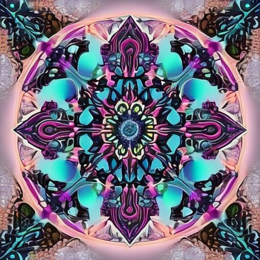 Kaleidoscopic Butterfly Mandala in Cyberpunk Art Nouveau Sty...