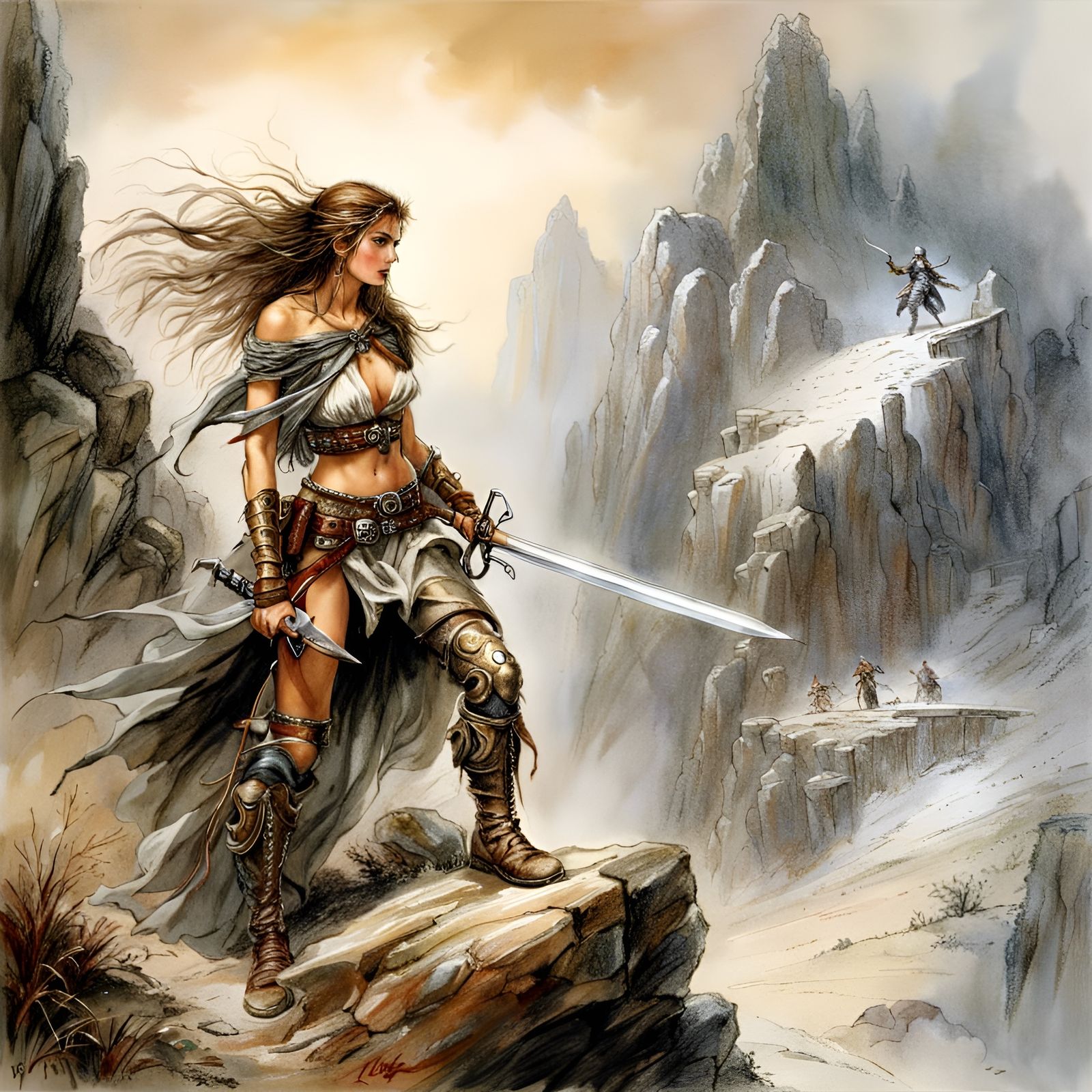 Adventuress Loses Fight on Mountain Trail, Royo Style