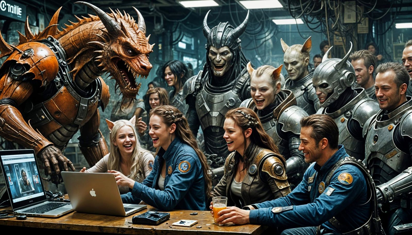 Eclectic Cybercafe Characters in a Cyberpunk Masterpiece