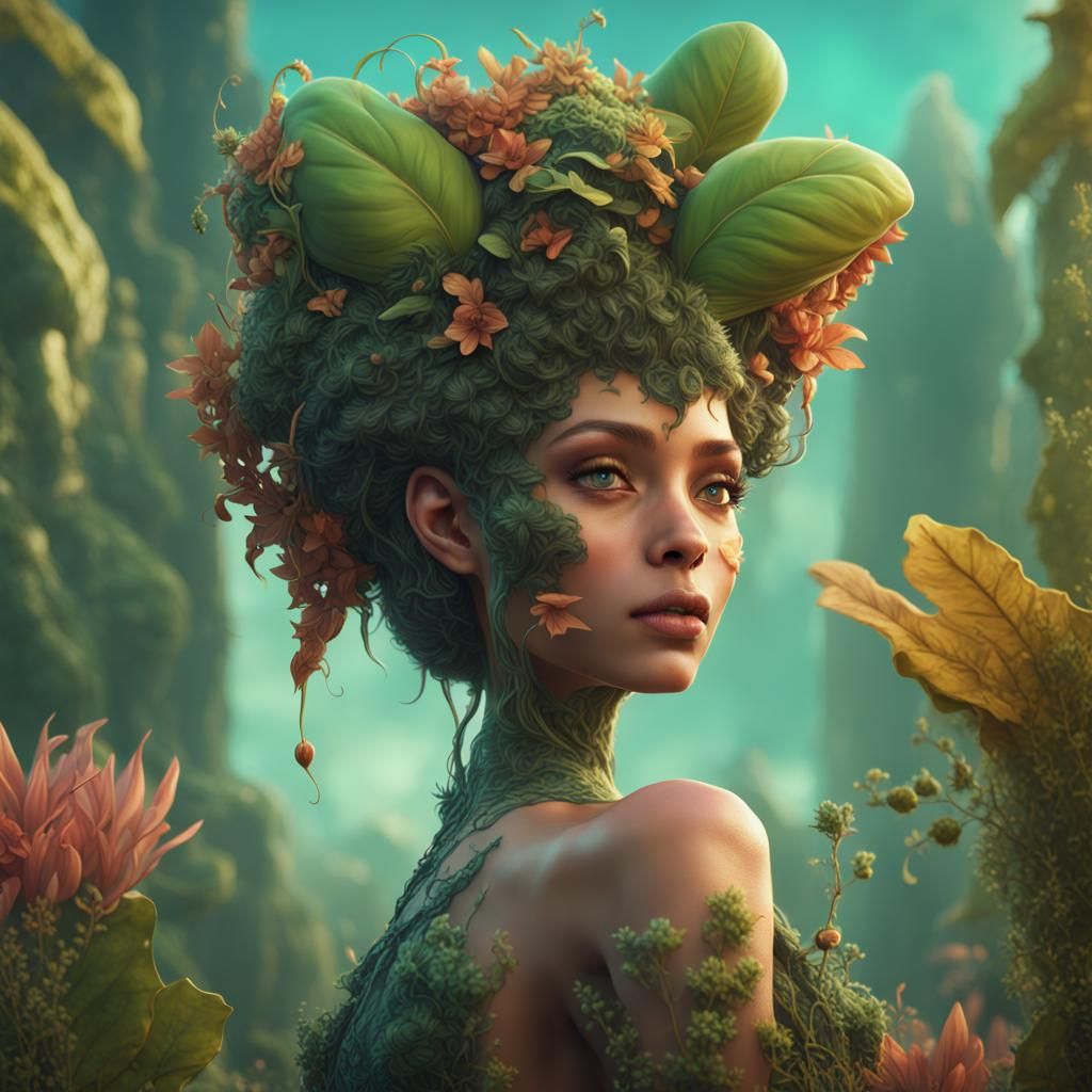 Cute Plant Woman in Fantasy Concept Art