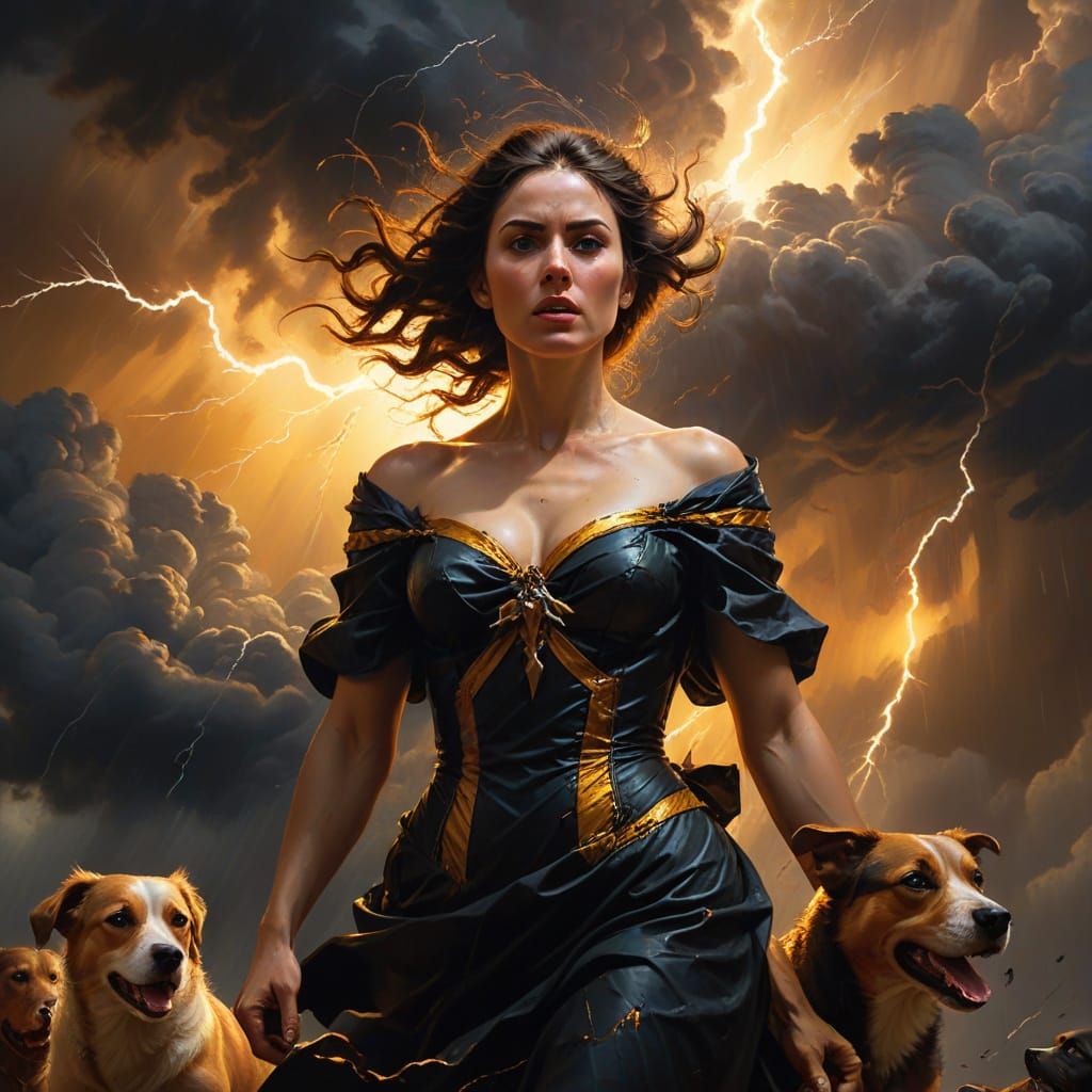Dramatic Baroque Woman Endures Stormy Tempest