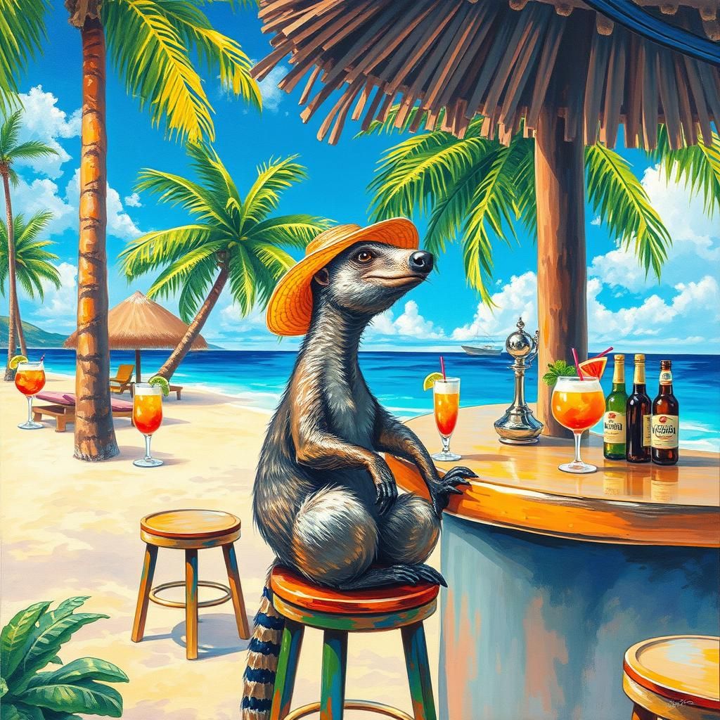Anteater at Beach Bar in Impressionist Style