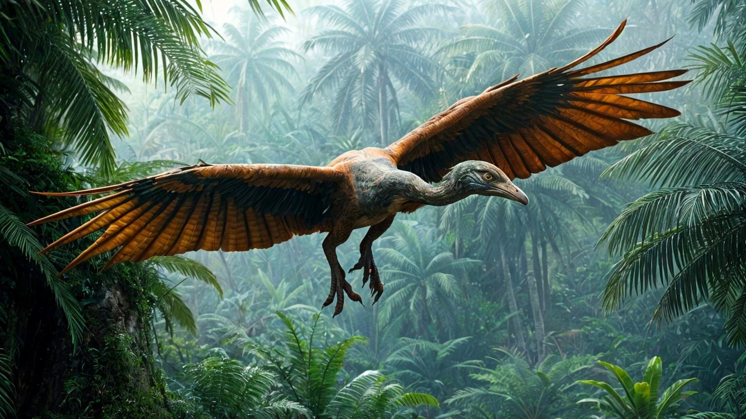 Prehistoric Bird Soars Over Primeval Forest