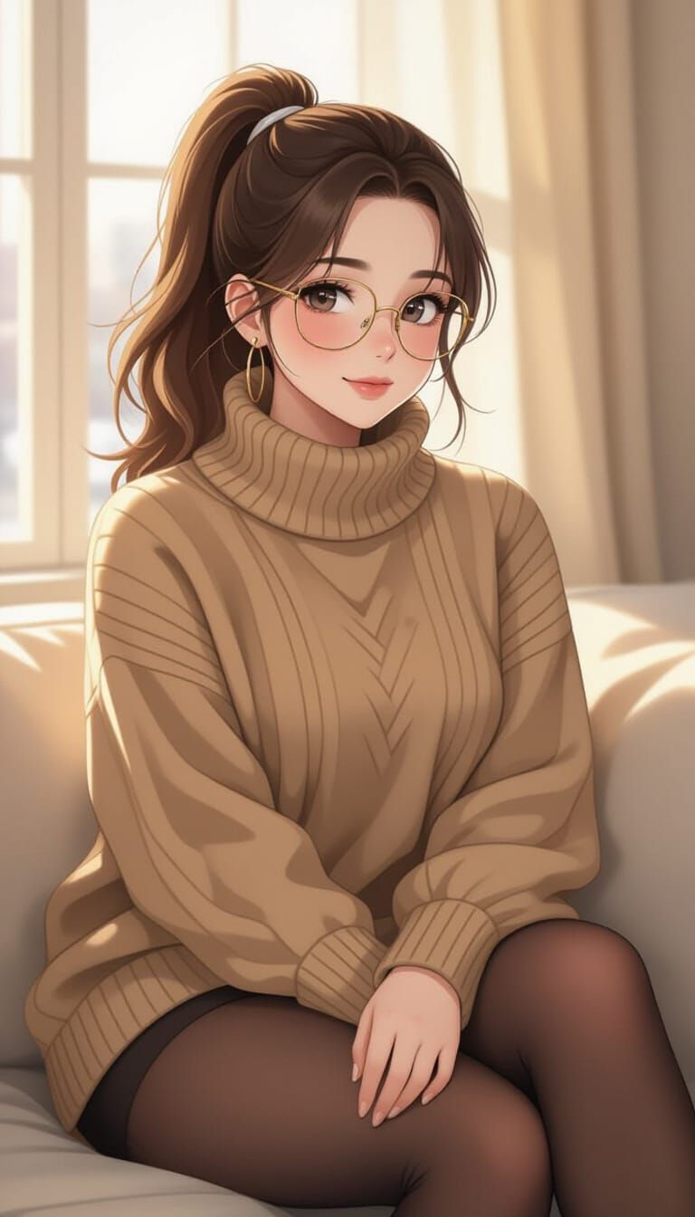 Overweight Girl at Home in Digital Art Style