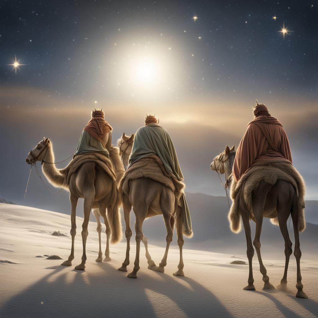 Three Wise Men Follow the Star of Bethlehem
