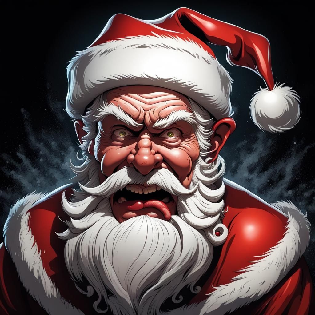 Psychotic Santa Portraits in Comic Book Style