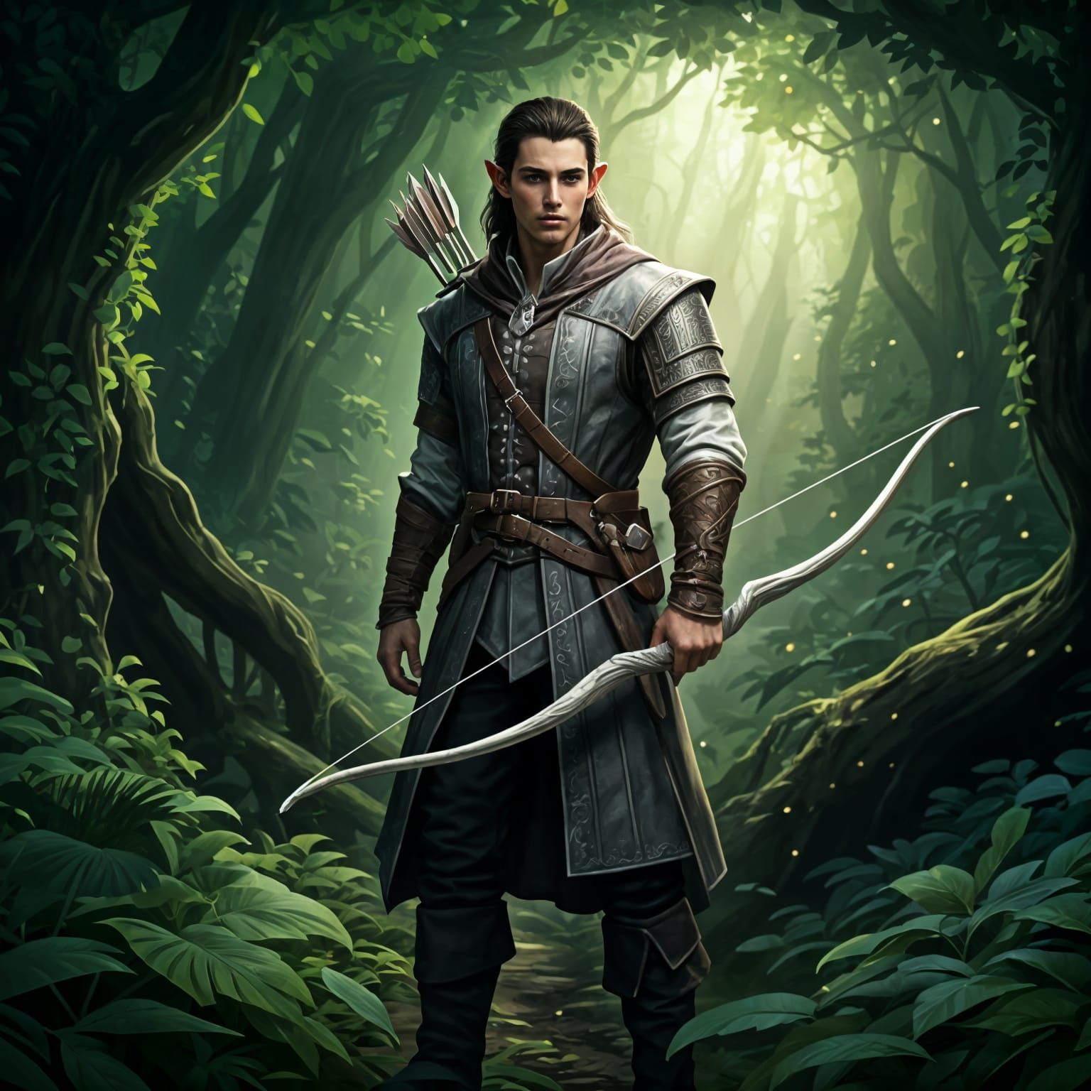 Medieval Fantasy Ranger in Lush Forest