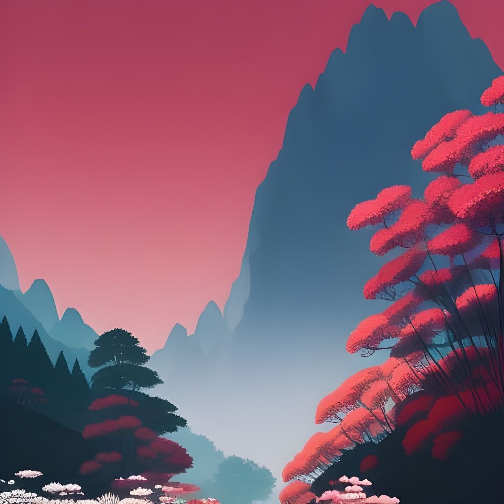 Flowered Landscape: Minimalist Digital Illustration