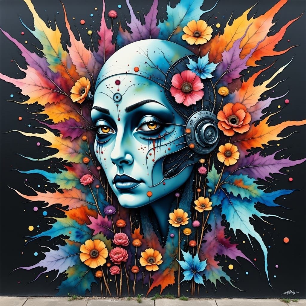 AI Mural in Water-Ink Style