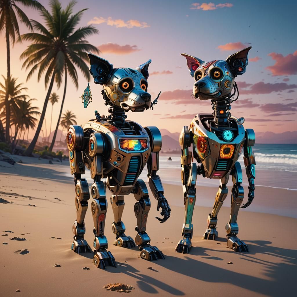 Robot Dogs Celebrate Día de los Muertos on Beach