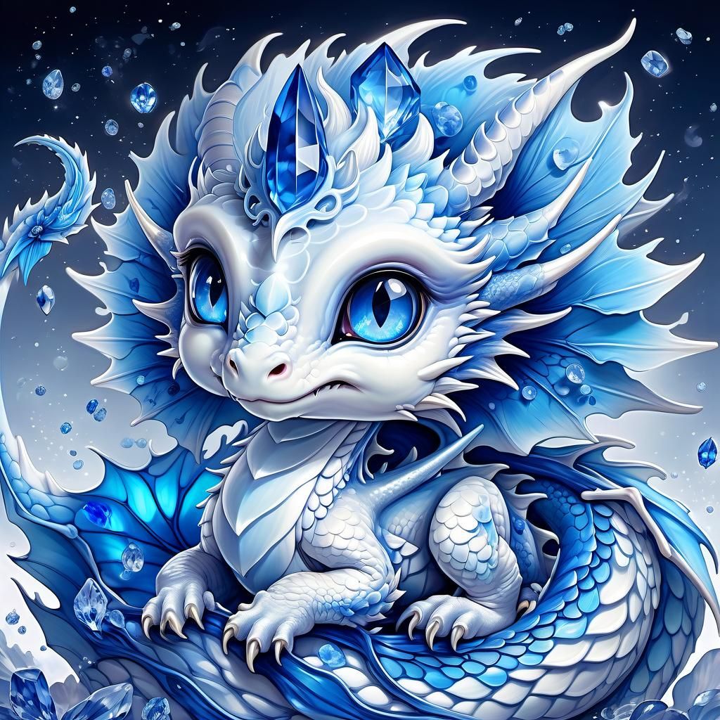 Adorable Sapphire Dragon Chibi Portrait in Anime Style